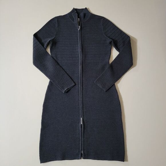 Calvin Klein Women's Charcoal Gray Long Sleeve Zip-Front Sweater Dress - Picture 5 of 16